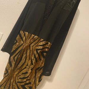 Black Sheer Mesh Long Sleeves Sequins Dress 3xl